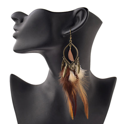 1 Pair Vacation Ethnic Style Feather Patchwork Alloy Drop Earrings