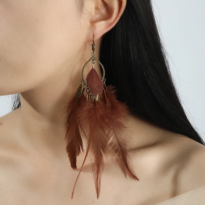 1 Pair Vacation Ethnic Style Feather Patchwork Alloy Drop Earrings