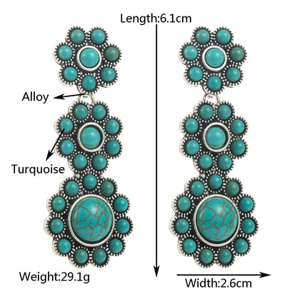 1 Pair Vacation Ethnic Style Oval Inlay Alloy Turquoise Turquoise 14K Gold Plated Drop Earrings