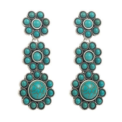 1 Pair Vacation Ethnic Style Oval Inlay Alloy Turquoise Turquoise 14K Gold Plated Drop Earrings