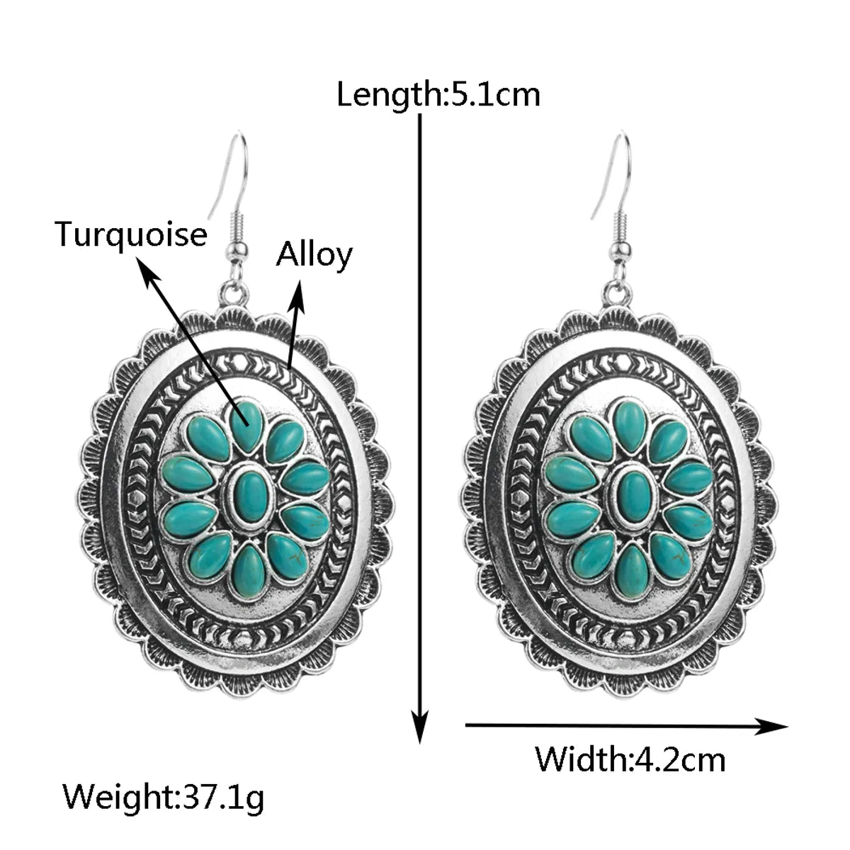 1 Pair Vacation Ethnic Style Oval Inlay Alloy Turquoise Turquoise 14K Gold Plated Drop Earrings