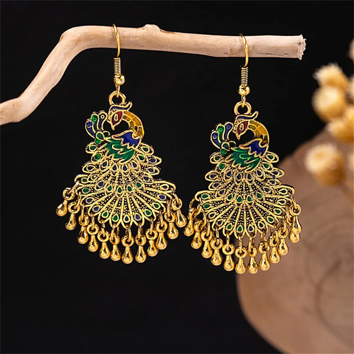 1 Pair Vacation Ethnic Style Peacock Water Drop Alloy Drop Earrings