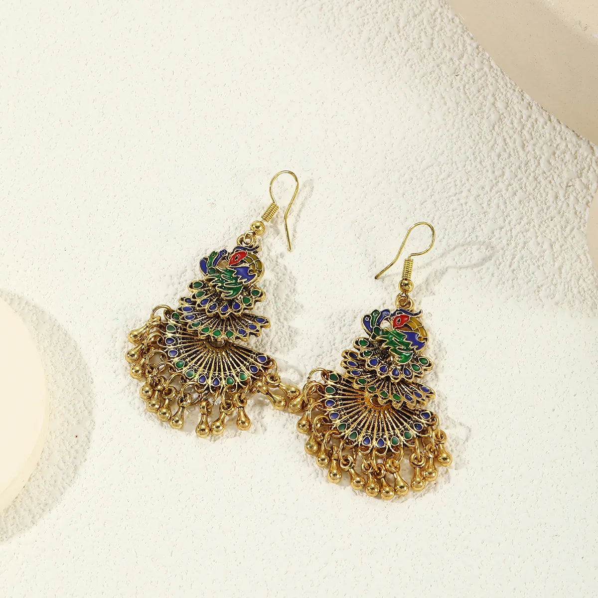 1 Pair Vacation Ethnic Style Peacock Water Drop Alloy Drop Earrings