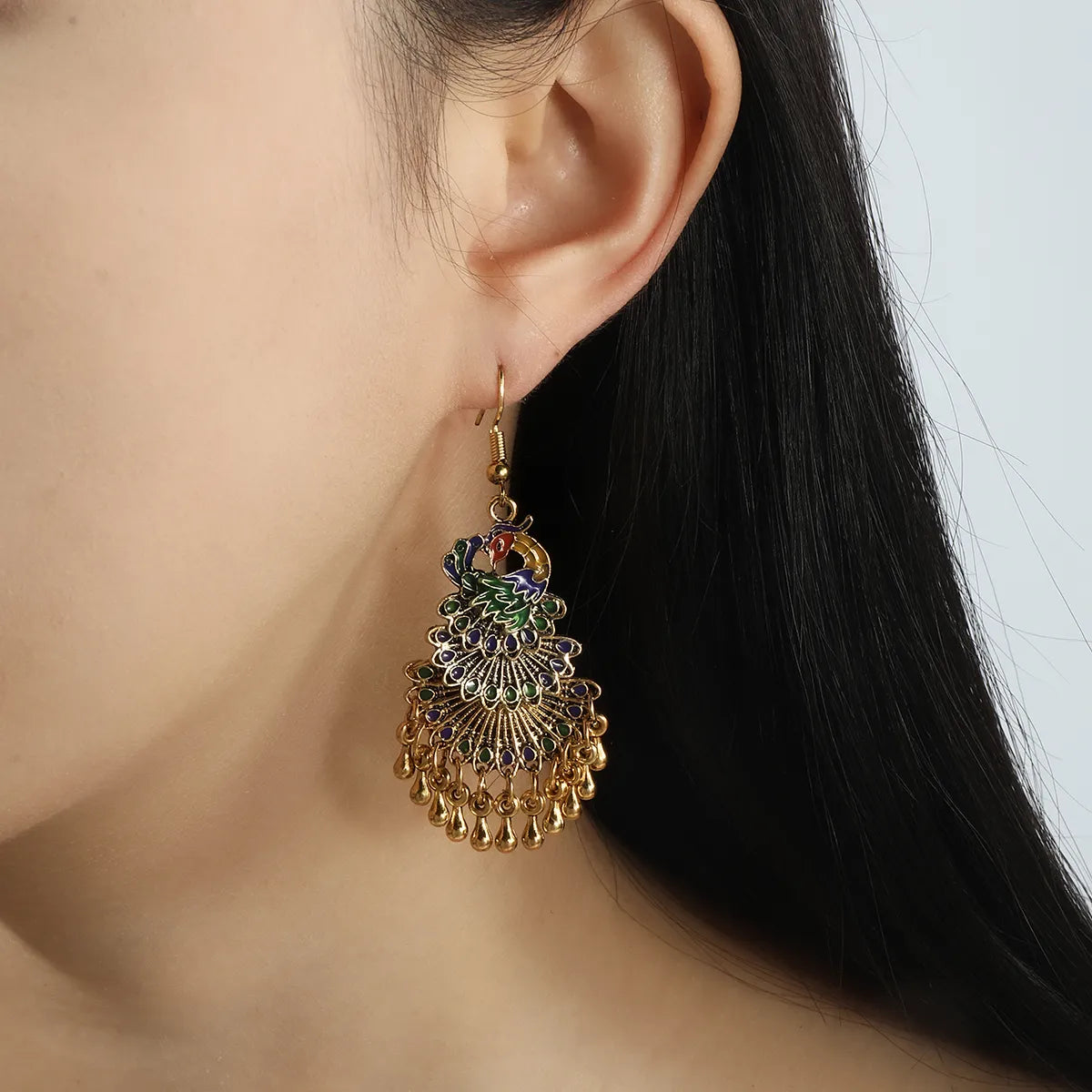 1 Pair Vacation Ethnic Style Peacock Water Drop Alloy Drop Earrings