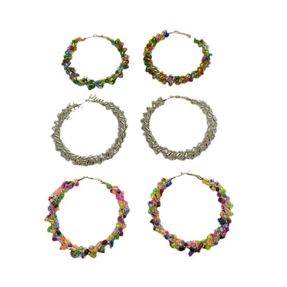 1 Pair Vacation Ethnic Style Round Seed Bead Metal Hoop Earrings