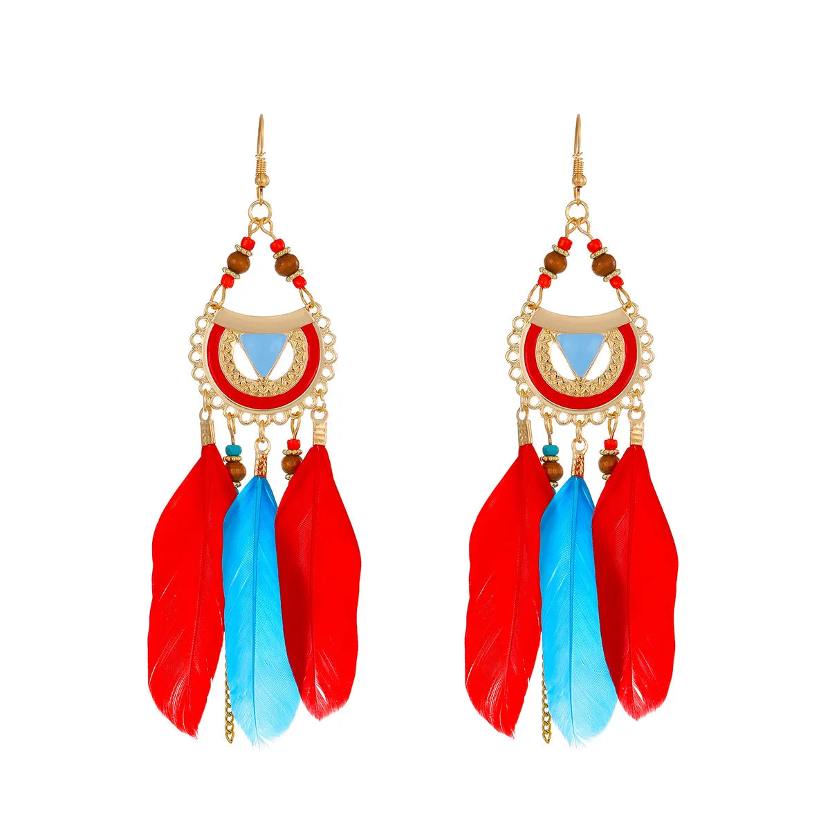 1 Pair Vacation Feather Hollow Out Cloth Dangling Earrings