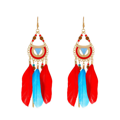 1 Pair Vacation Feather Hollow Out Cloth Dangling Earrings