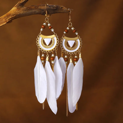 1 Pair Vacation Feather Hollow Out Cloth Dangling Earrings