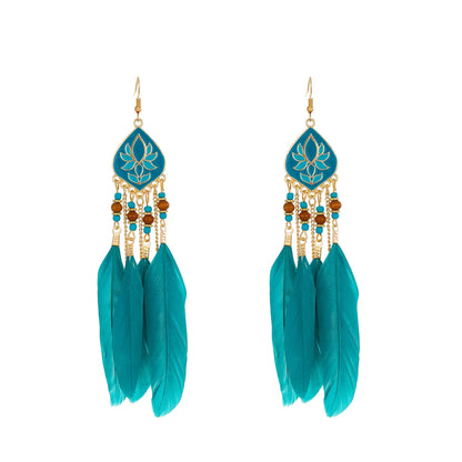 1 Pair Vacation Feather Hollow Out Cloth Dangling Earrings