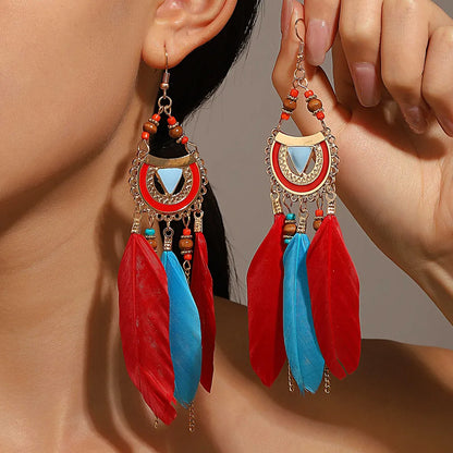 1 Pair Vacation Feather Hollow Out Cloth Dangling Earrings