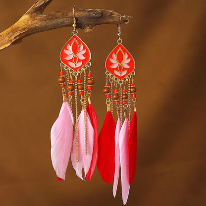 1 Pair Vacation Feather Hollow Out Cloth Dangling Earrings