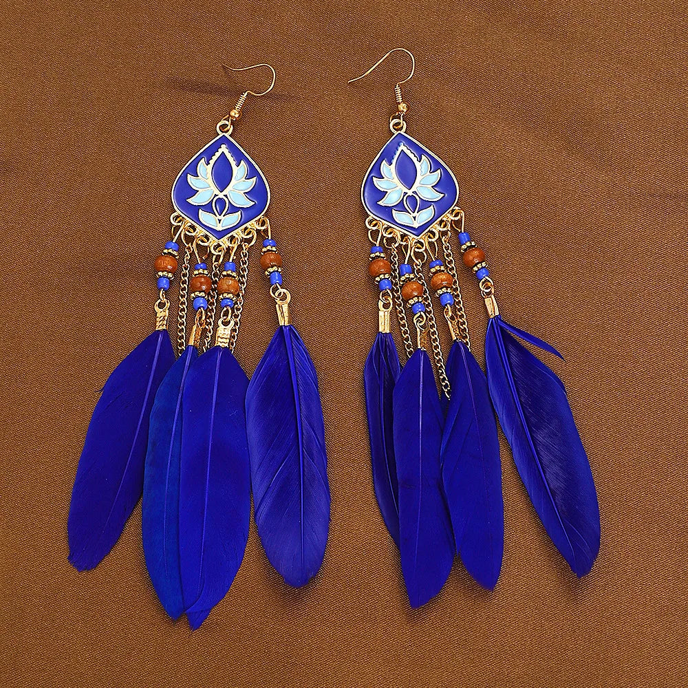 1 Pair Vacation Feather Hollow Out Cloth Dangling Earrings