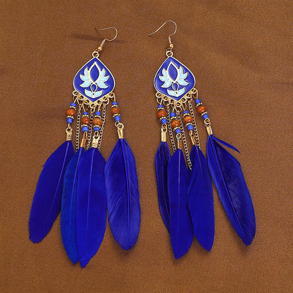 1 Pair Vacation Feather Hollow Out Cloth Dangling Earrings