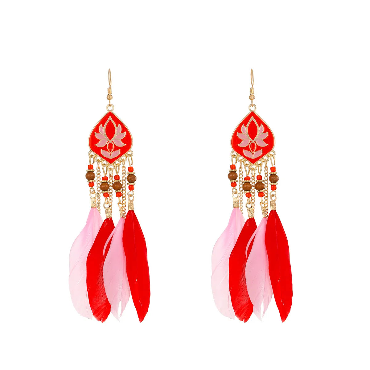 1 Pair Vacation Feather Hollow Out Cloth Dangling Earrings