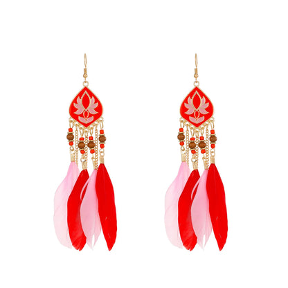 1 Pair Vacation Feather Hollow Out Cloth Dangling Earrings