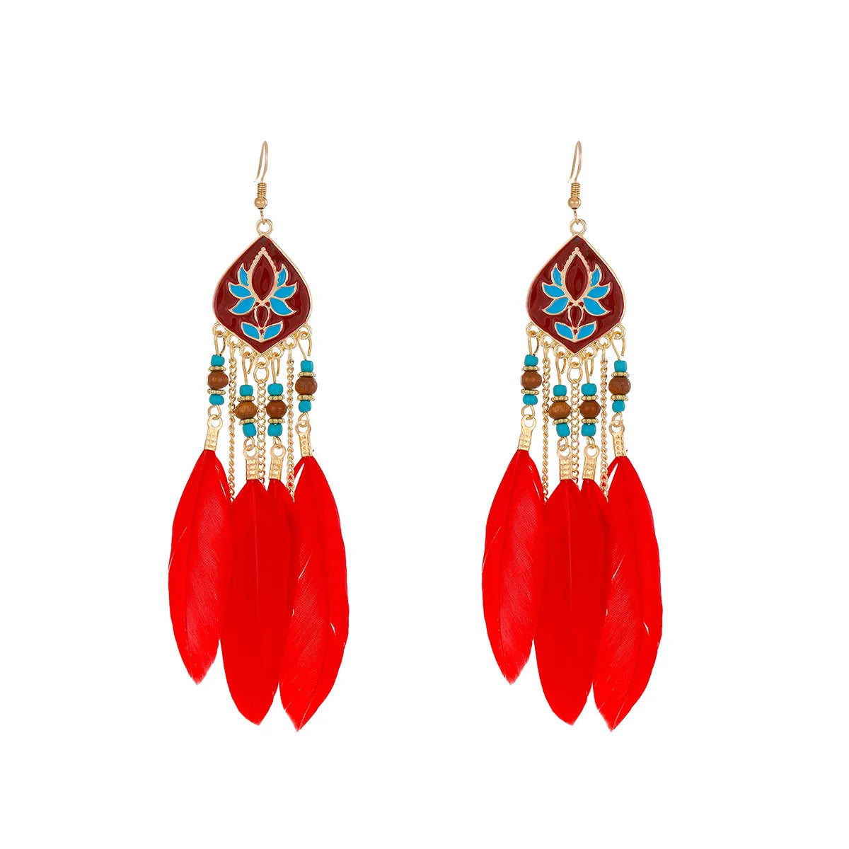 1 Pair Vacation Feather Hollow Out Cloth Dangling Earrings