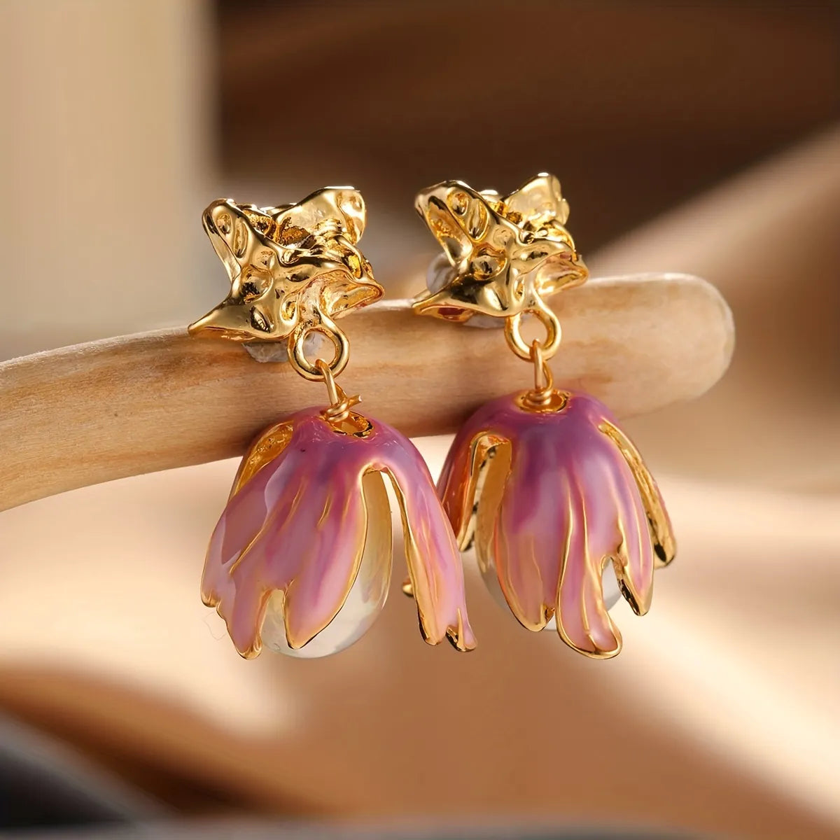 1 Pair Vacation Flower Arylic Copper Rhinestones 18K Gold Plated Drop Earrings