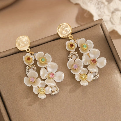 1 Pair Vacation Flower Arylic Copper Rhinestones 18K Gold Plated Drop Earrings