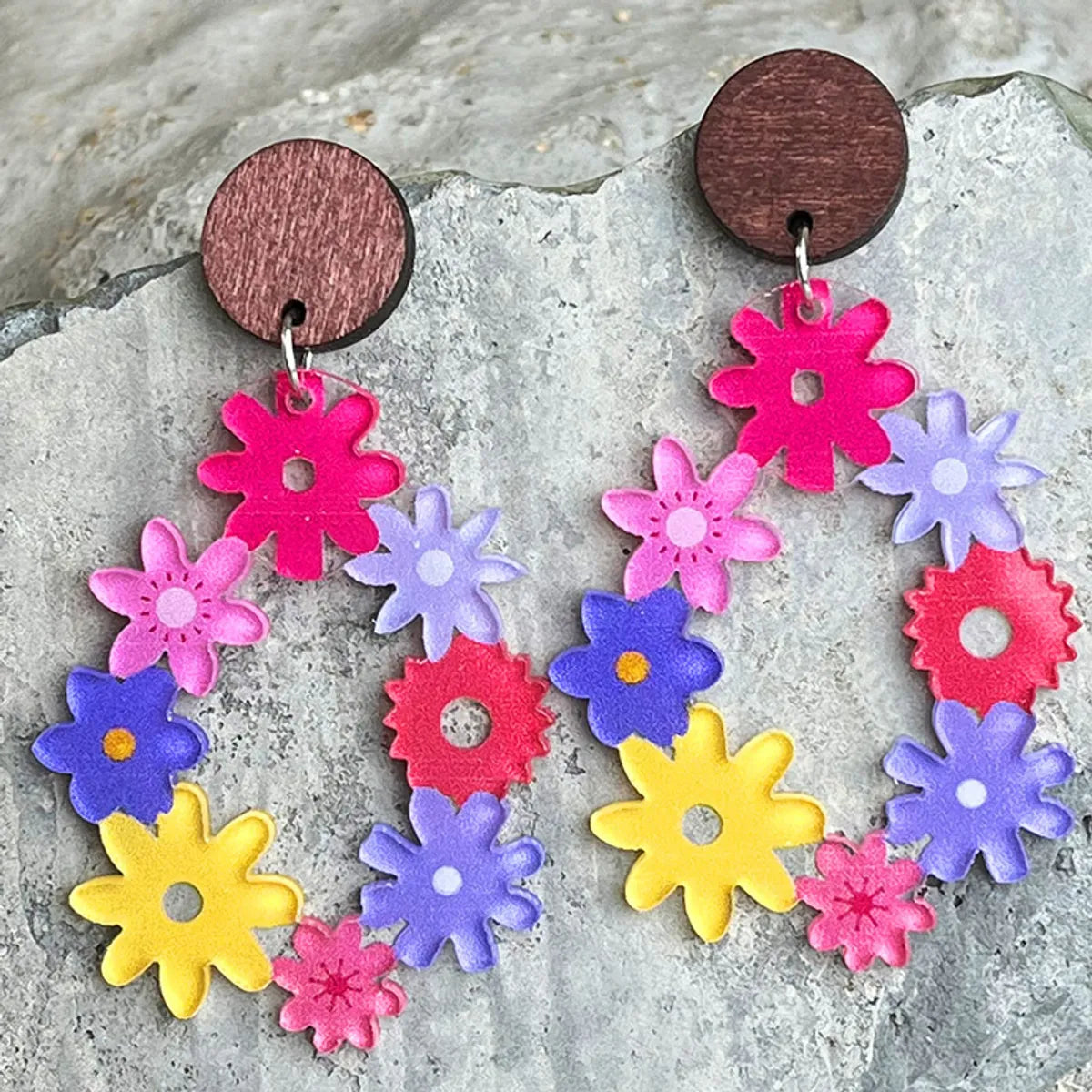 1 Pair Vacation Flower Arylic Drop Earrings