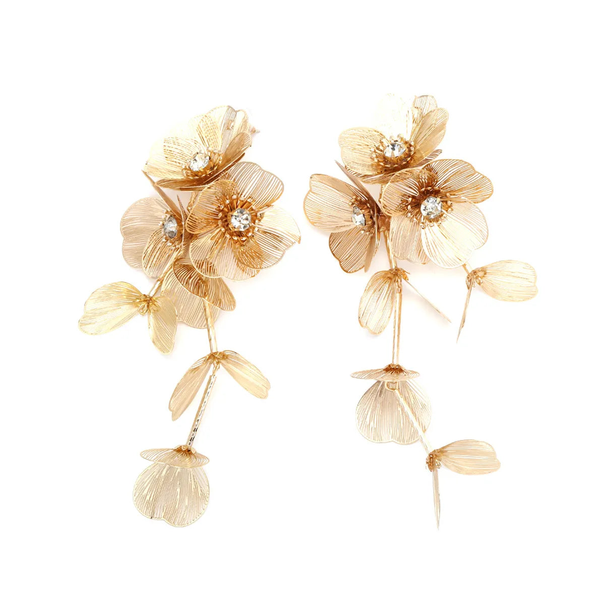 1 Pair Vacation Flower Metal Tassel Inlay Rhinestones Women's Drop Earrings