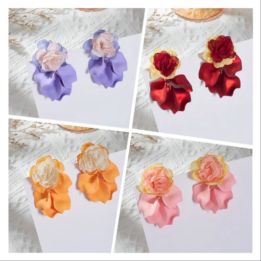 1 Pair Vacation Flower Petal Cloth Drop Earrings