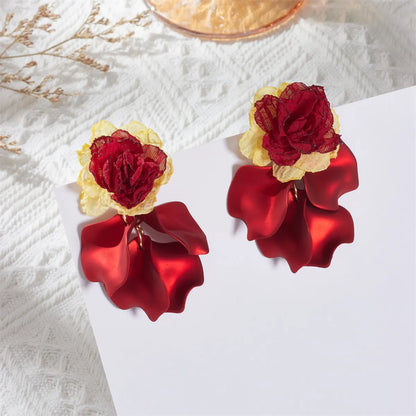 1 Pair Vacation Flower Petal Cloth Drop Earrings