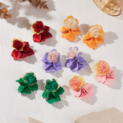 1 Pair Vacation Flower Petal Cloth Drop Earrings