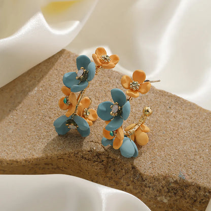 1 Pair Vacation Flower Plating Copper 14K Gold Plated Ear Studs