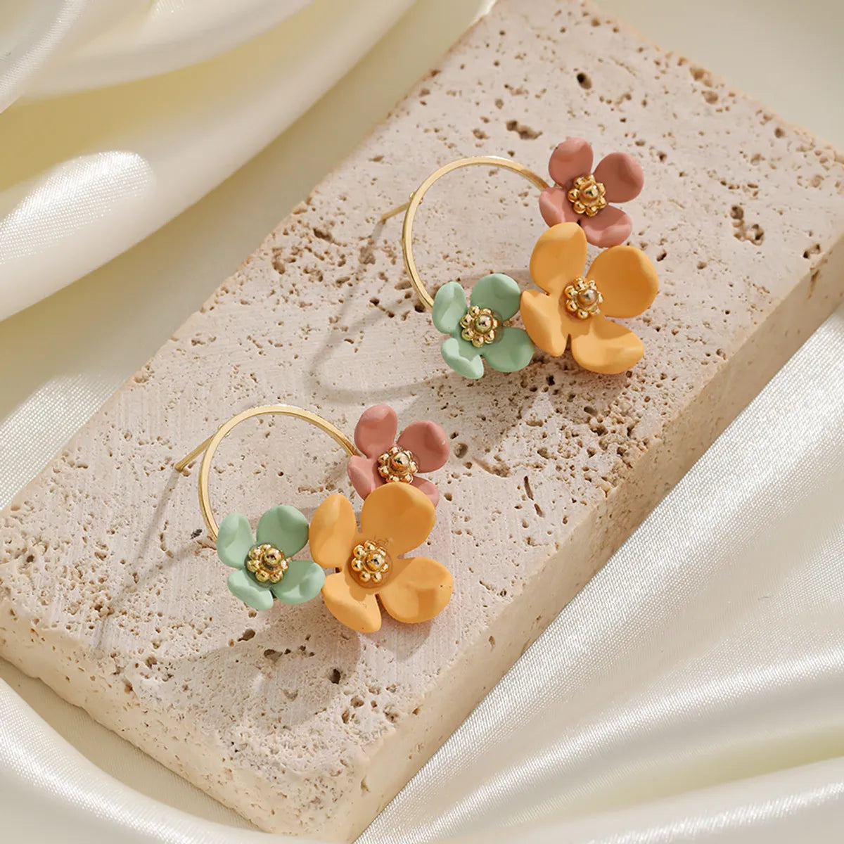 1 Pair Vacation Flower Plating Copper 14K Gold Plated Ear Studs