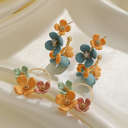 1 Pair Vacation Flower Plating Copper 14K Gold Plated Ear Studs