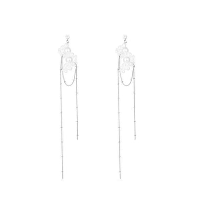 1 Pair Vacation Flower Tassel Sterling Silver Drop Earrings