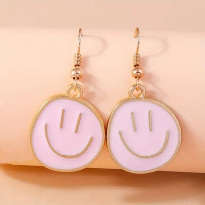 1 Pair Vacation French Style Sweet Smile Enamel Alloy Gold Plated Drop Earrings