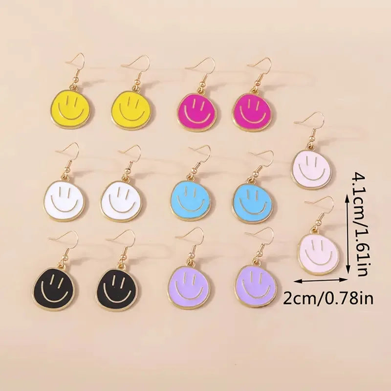 1 Pair Vacation French Style Sweet Smile Enamel Alloy Gold Plated Drop Earrings