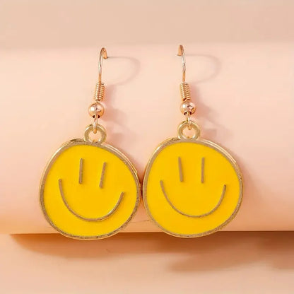 1 Pair Vacation French Style Sweet Smile Enamel Alloy Gold Plated Drop Earrings