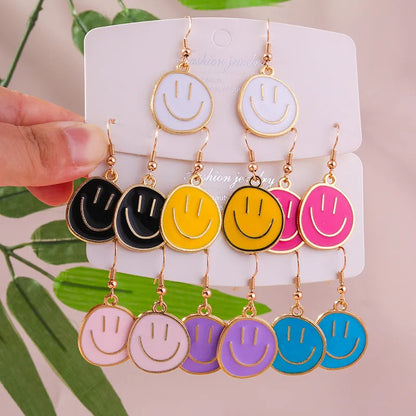 1 Pair Vacation French Style Sweet Smile Enamel Alloy Gold Plated Drop Earrings