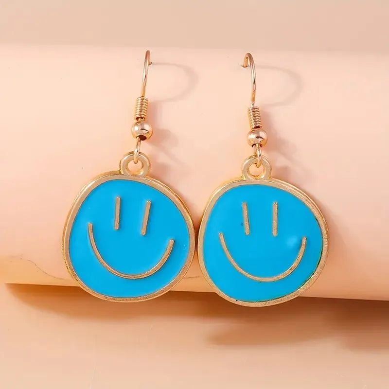 1 Pair Vacation French Style Sweet Smile Enamel Alloy Gold Plated Drop Earrings