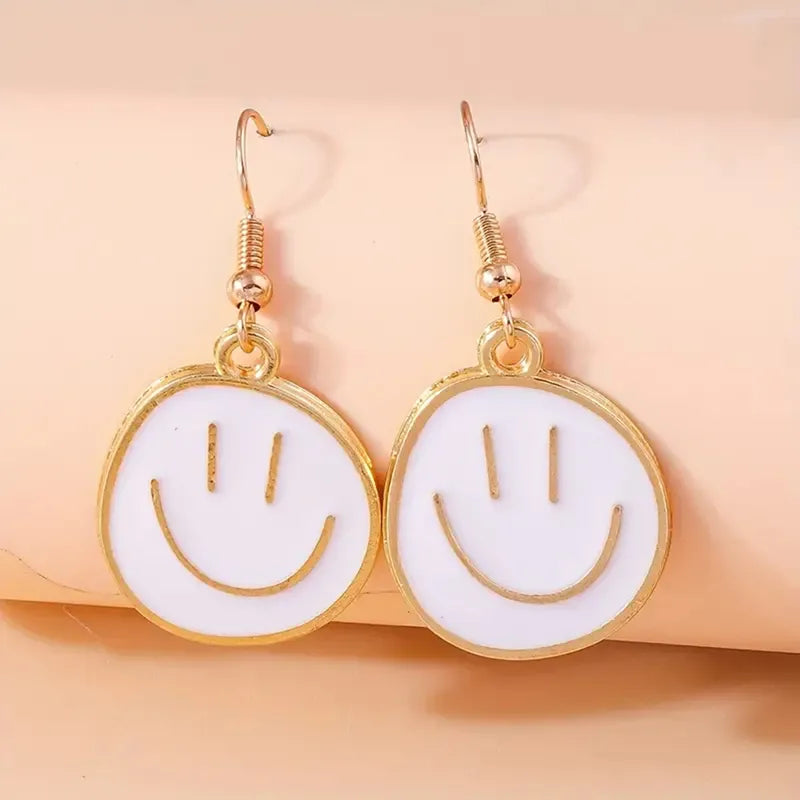 1 Pair Vacation French Style Sweet Smile Enamel Alloy Gold Plated Drop Earrings