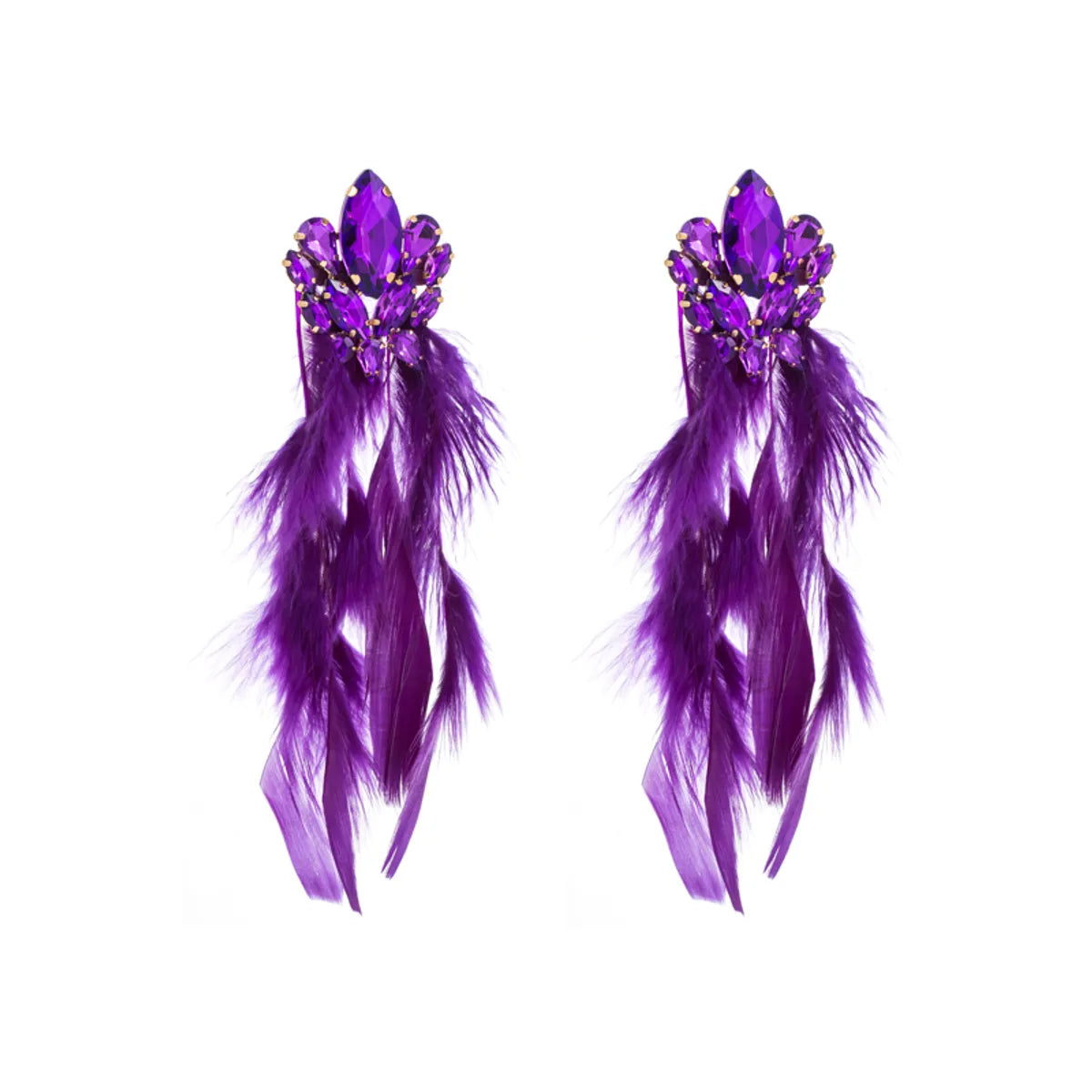 1 Pair Vacation Geometric Artificial Feather Alloy Glass Gold Plated Women'S Earrings