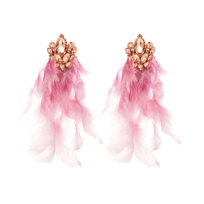 1 Pair Vacation Geometric Artificial Feather Alloy Glass Gold Plated Women'S Earrings