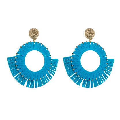 1 Pair Vacation Geometric Color Block Raffia Drop Earrings