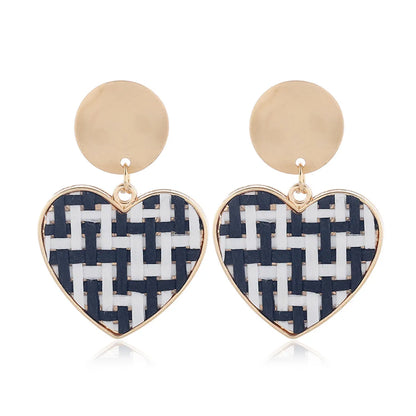 1 Pair Vacation Heart Shape Alloy Straw Drop Earrings