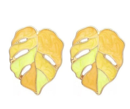 1 Pair Vacation Leaf Plating Inlay Metal Pearl Ear Studs