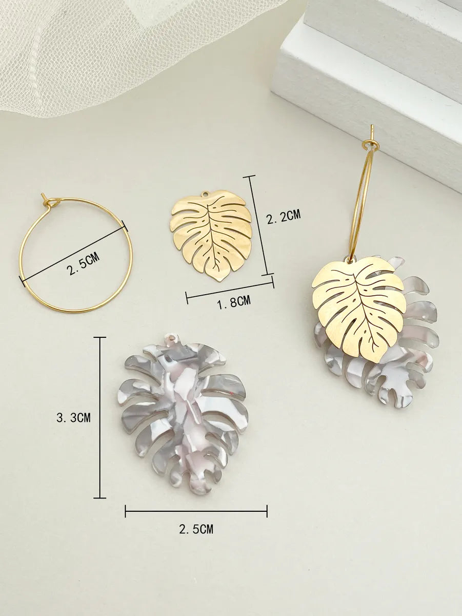 1 Pair Vacation Leaves Plating Stainless Steel Gold Plated Drop Earrings