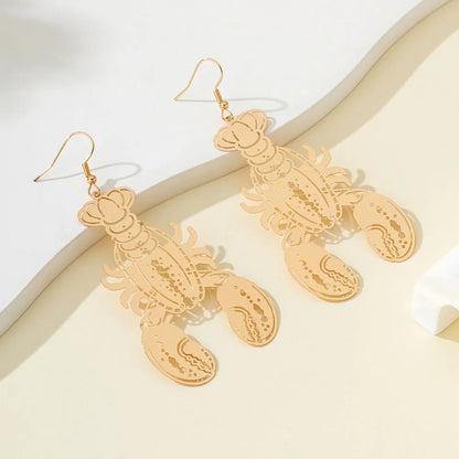 1 Pair Vacation Marine Style Lobster Hollow Out Alloy Drop Earrings