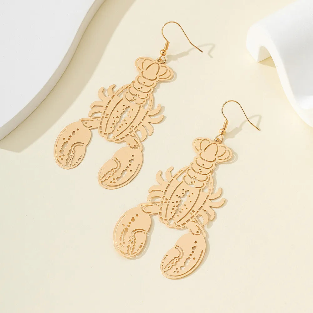 1 Pair Vacation Marine Style Lobster Hollow Out Alloy Drop Earrings