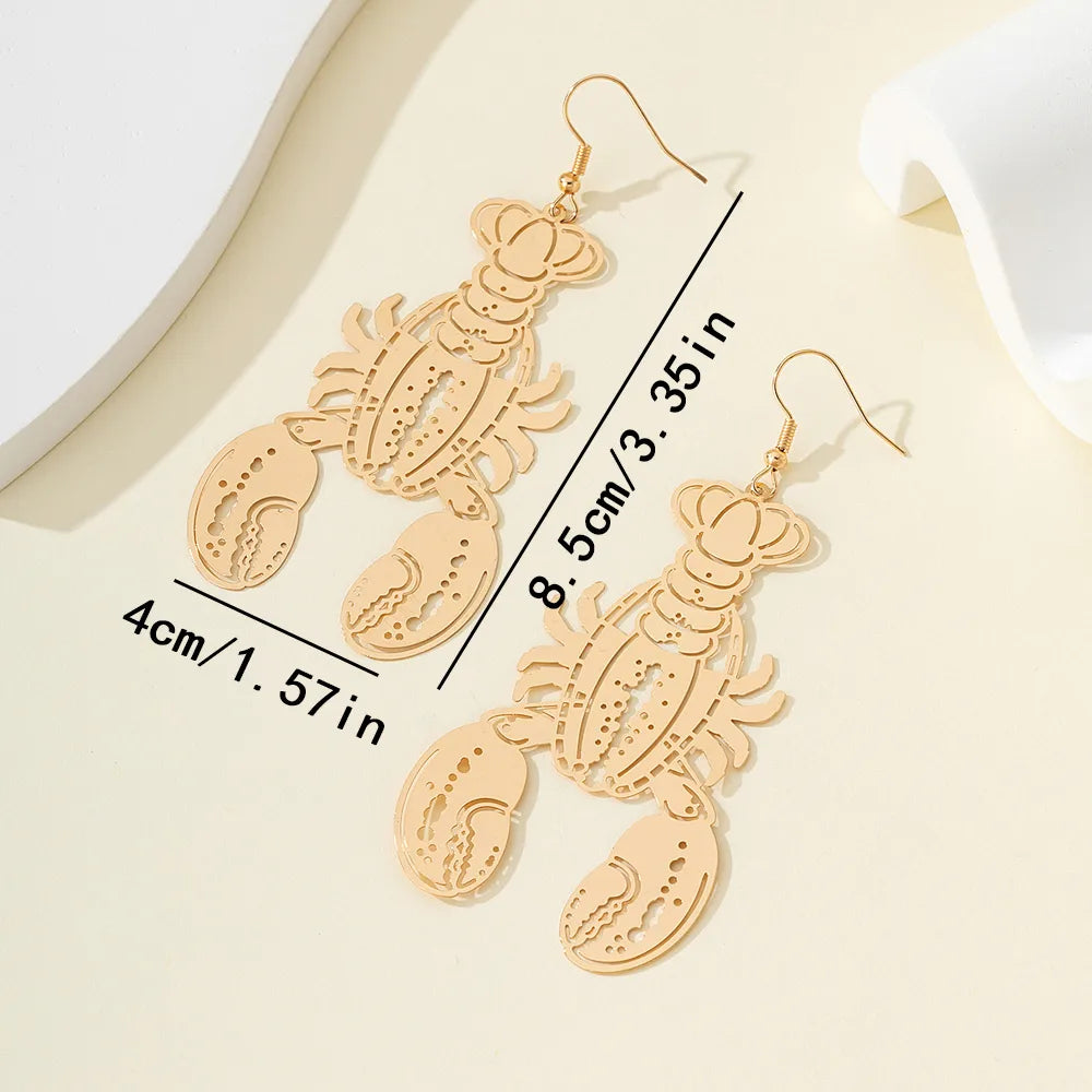 1 Pair Vacation Marine Style Lobster Hollow Out Alloy Drop Earrings