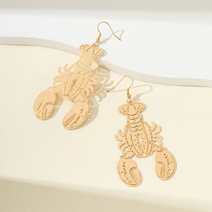 1 Pair Vacation Marine Style Lobster Hollow Out Alloy Drop Earrings