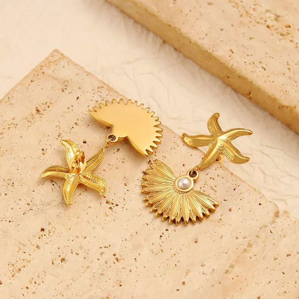 1 Pair Vacation Marine Style Starfish Shell 304 Stainless Steel 316 Stainless Steel  Drop Earrings