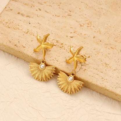 1 Pair Vacation Marine Style Starfish Shell 304 Stainless Steel 316 Stainless Steel  Drop Earrings