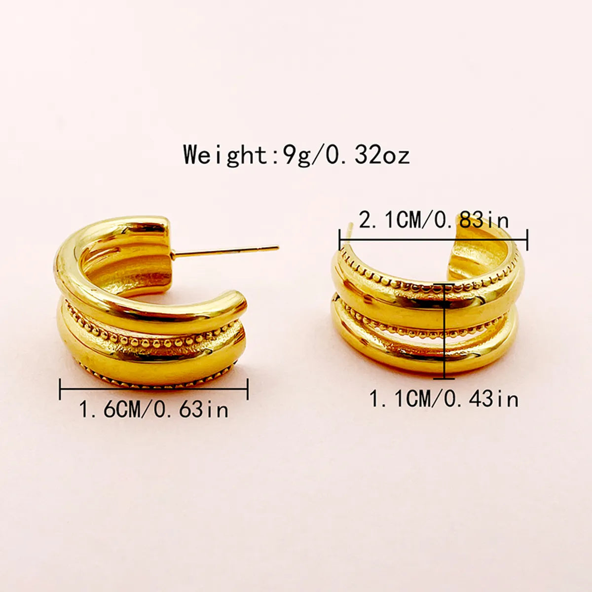 1 Pair Vacation Modern Style Classic Style C Shape Plating Stainless Steel Gold Plated Earrings